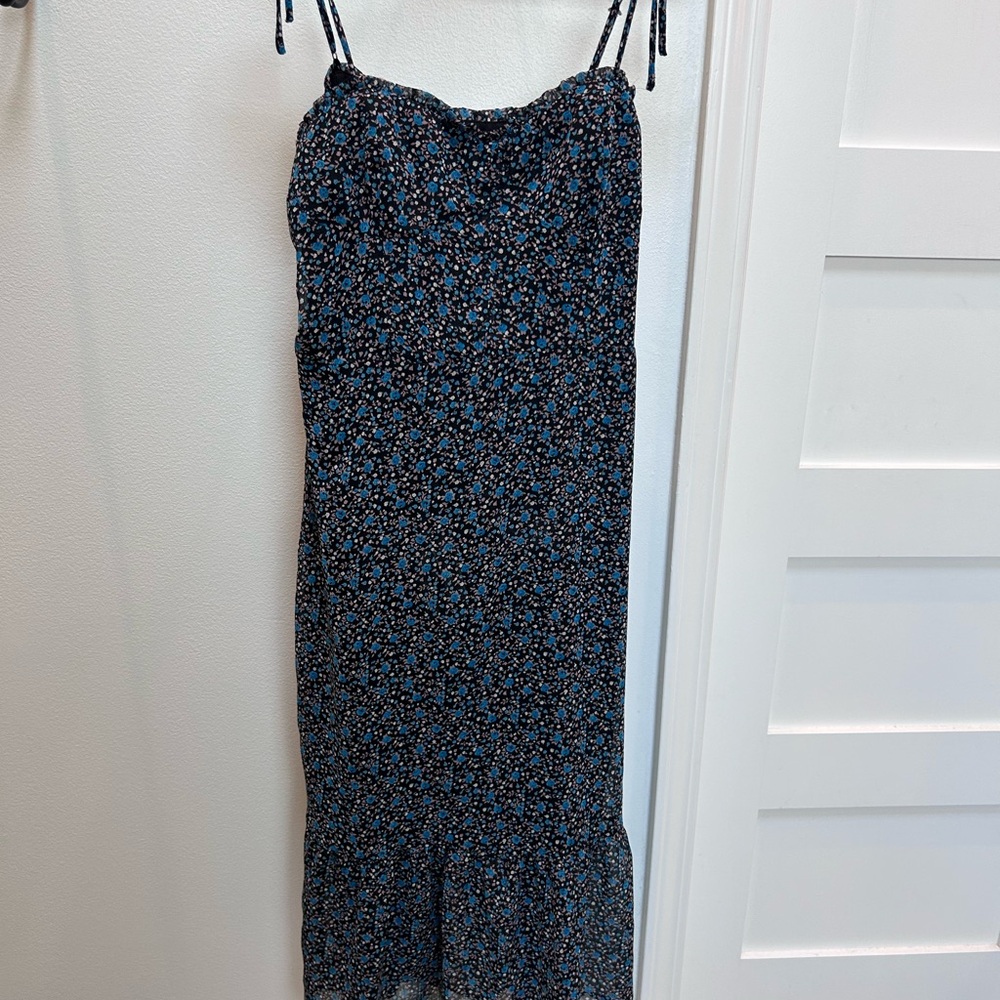 Blue Ruffled Tiered Midi Slip Dress